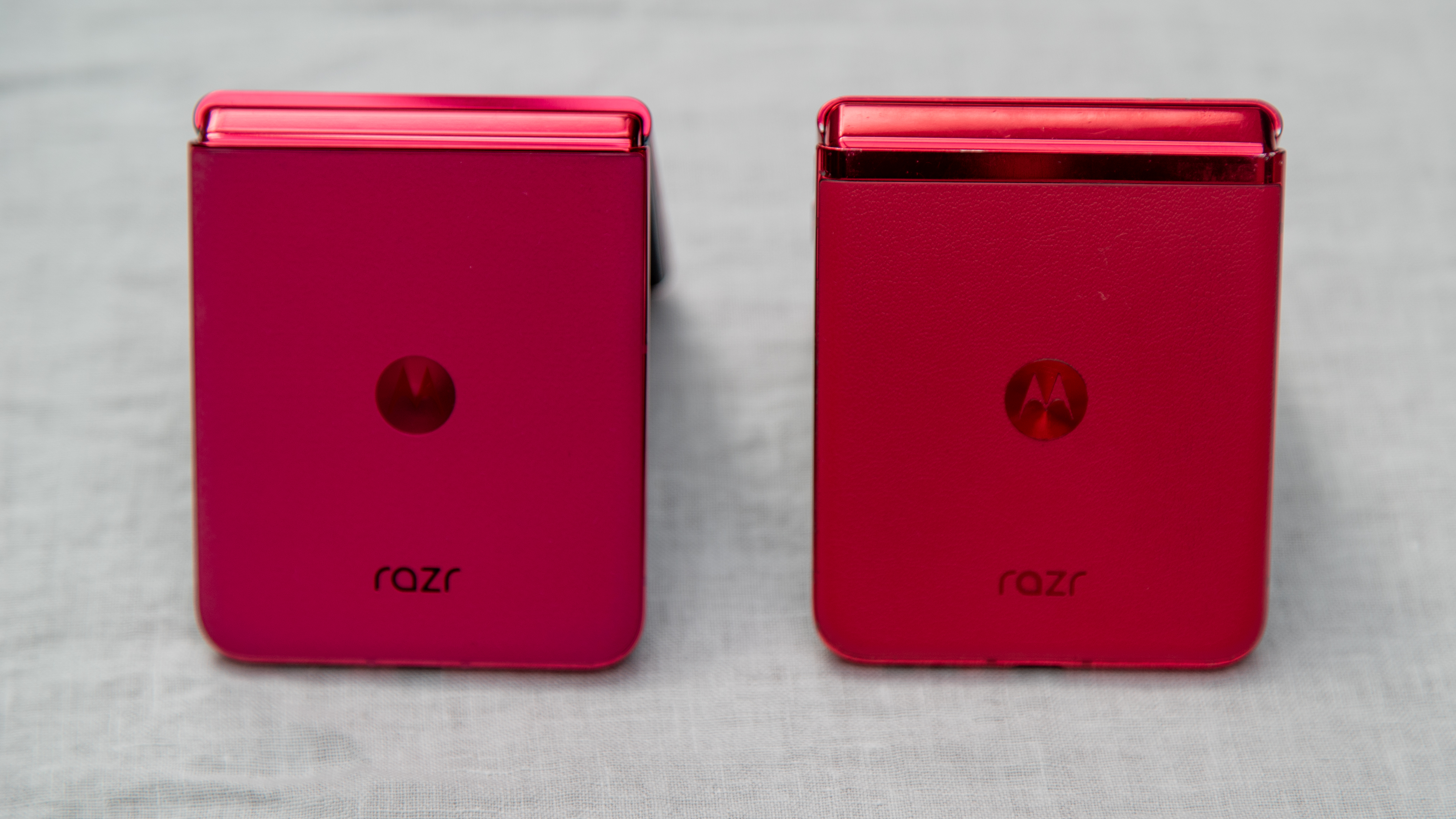 The Motorola Razr Plus 2024 next to the Razr Plus 2023