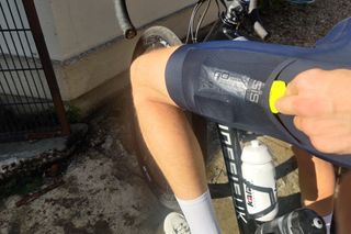 Image shows a rider wearing the Rapha Core Cargo Bib Shorts.