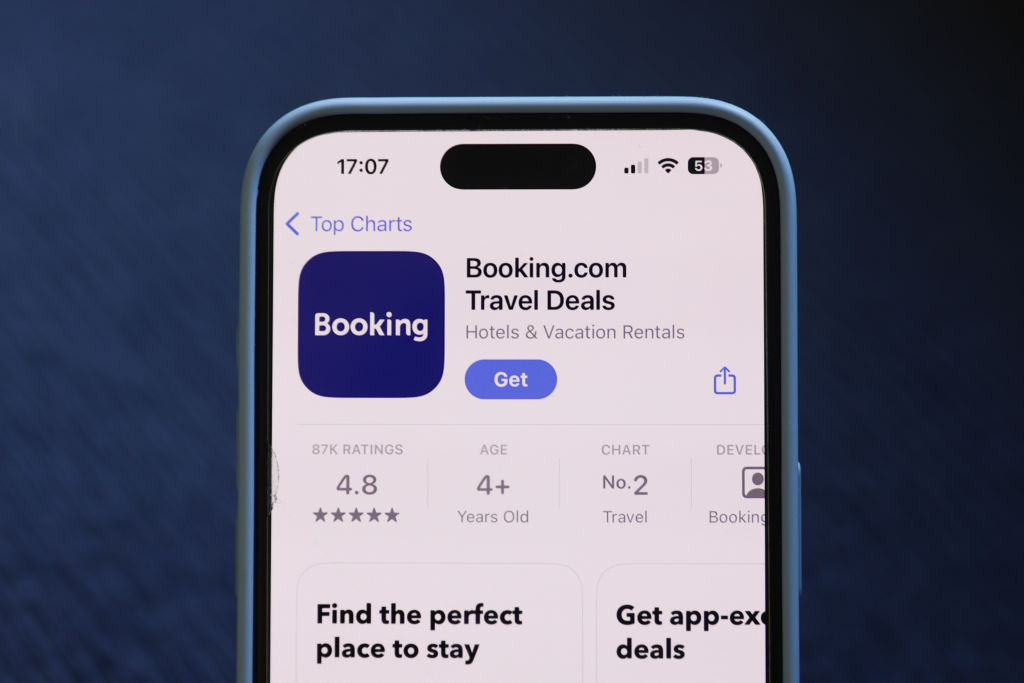 closeup of Booking Holdings app on a smartphone