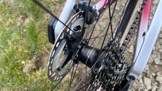 Close up of hub on bike wheel