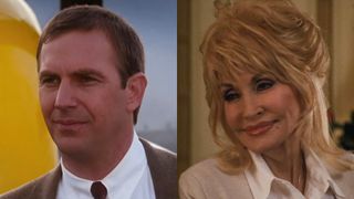 Kevin Costner and Dolly Parton in a side-by-side photo.