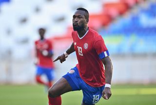 Costa Rica's Kendall Waston celebrates his goal during a friendly football match between Uzbekistan and Costa Rica in Suwon on September 27, 2022.
