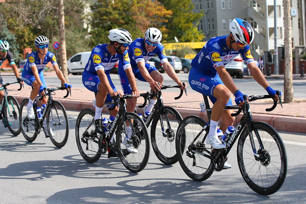 Fernando Gaviria enjoys a lighter moment during stage 1 in Turkey