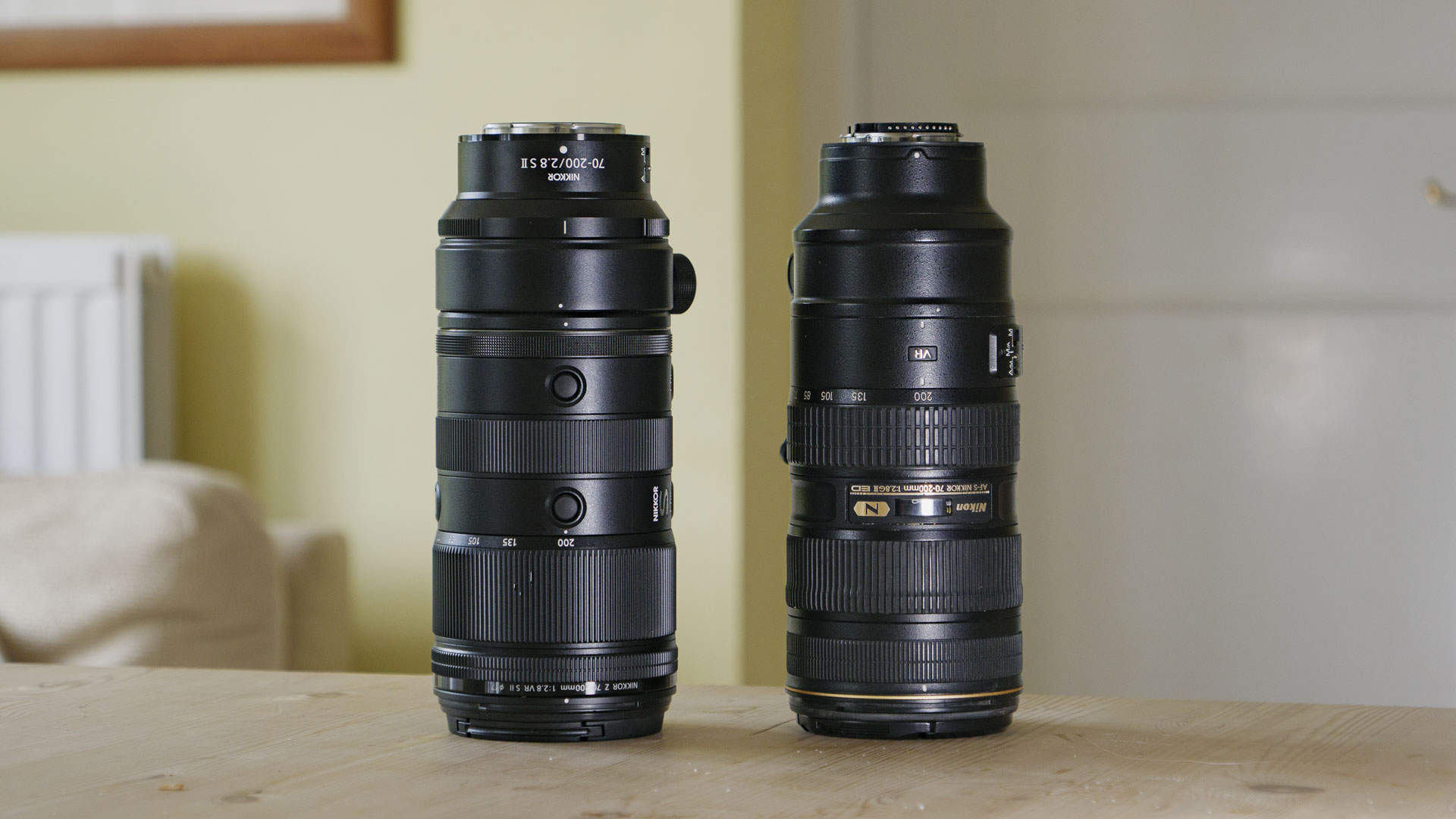 The Nikon Z 70-200mm f/2.8 VR S II lens alongside the Nikon 70-200mm f/2.8 G VR for F-mount DSLRs