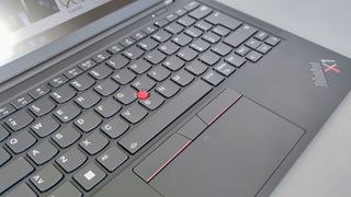 A closeup of the Lenovo ThinkPad X1 Carbon Gen 10 keyboard