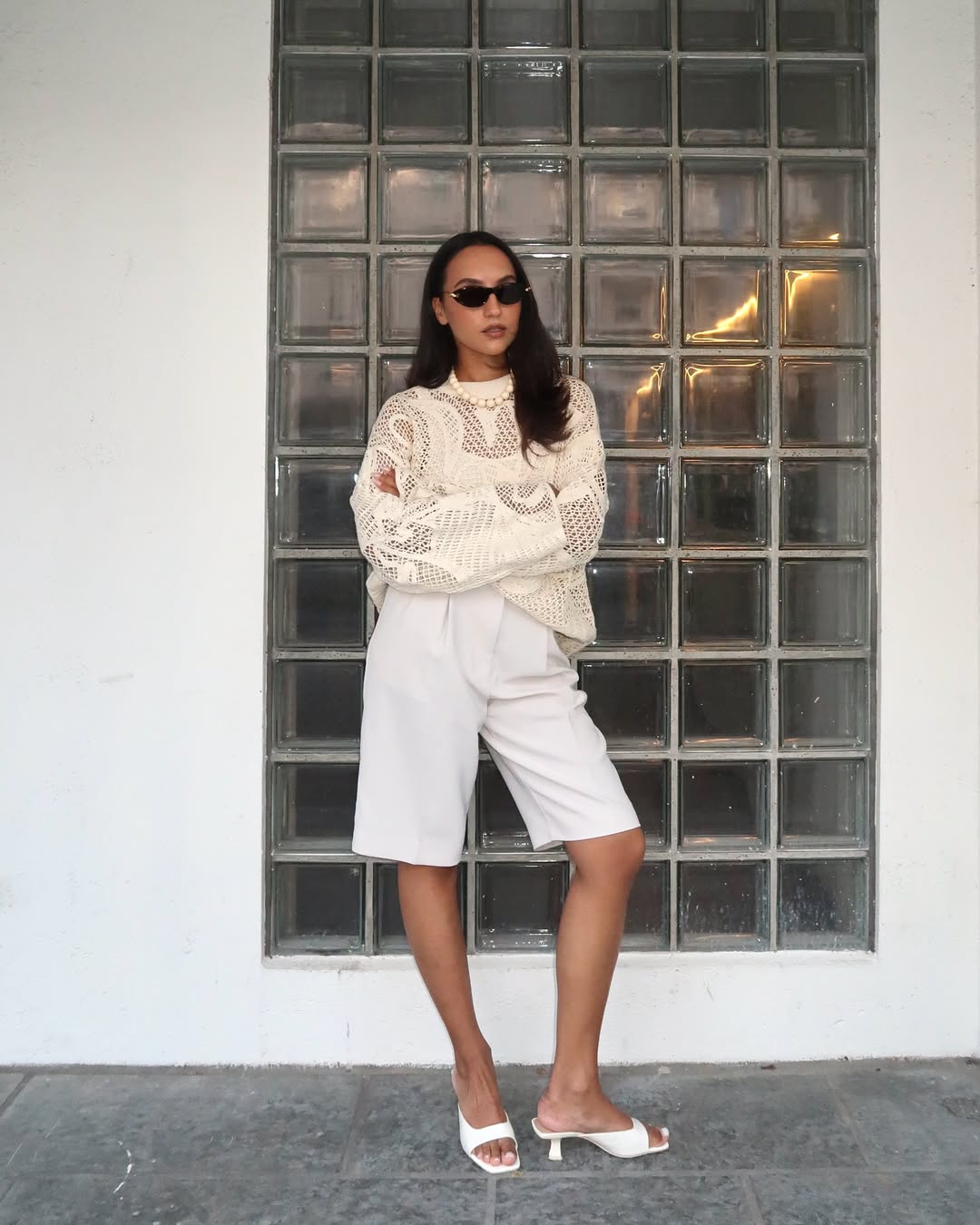 Ingrid in white crochet knit