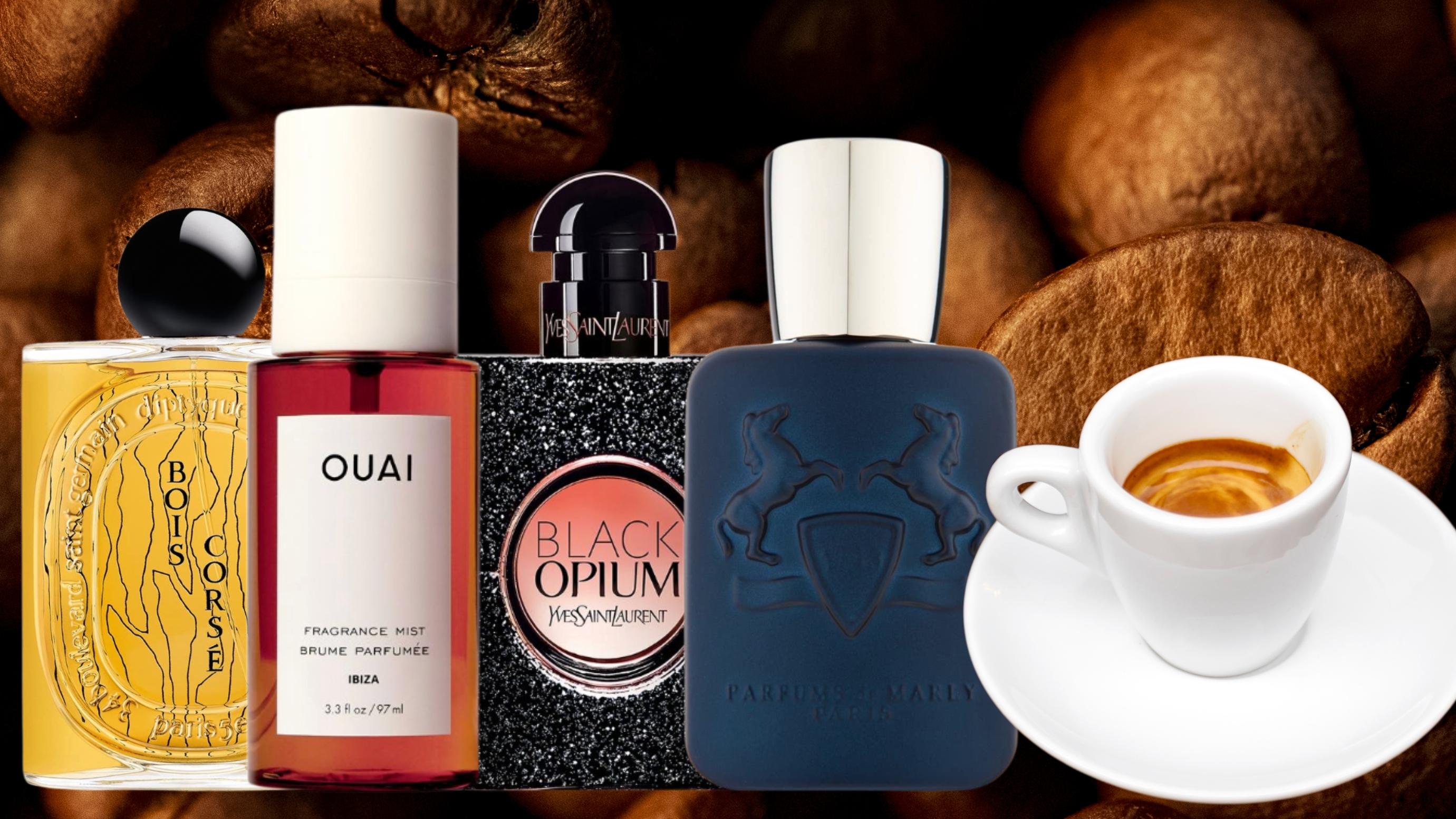 coffee beans behind coffee fragrances