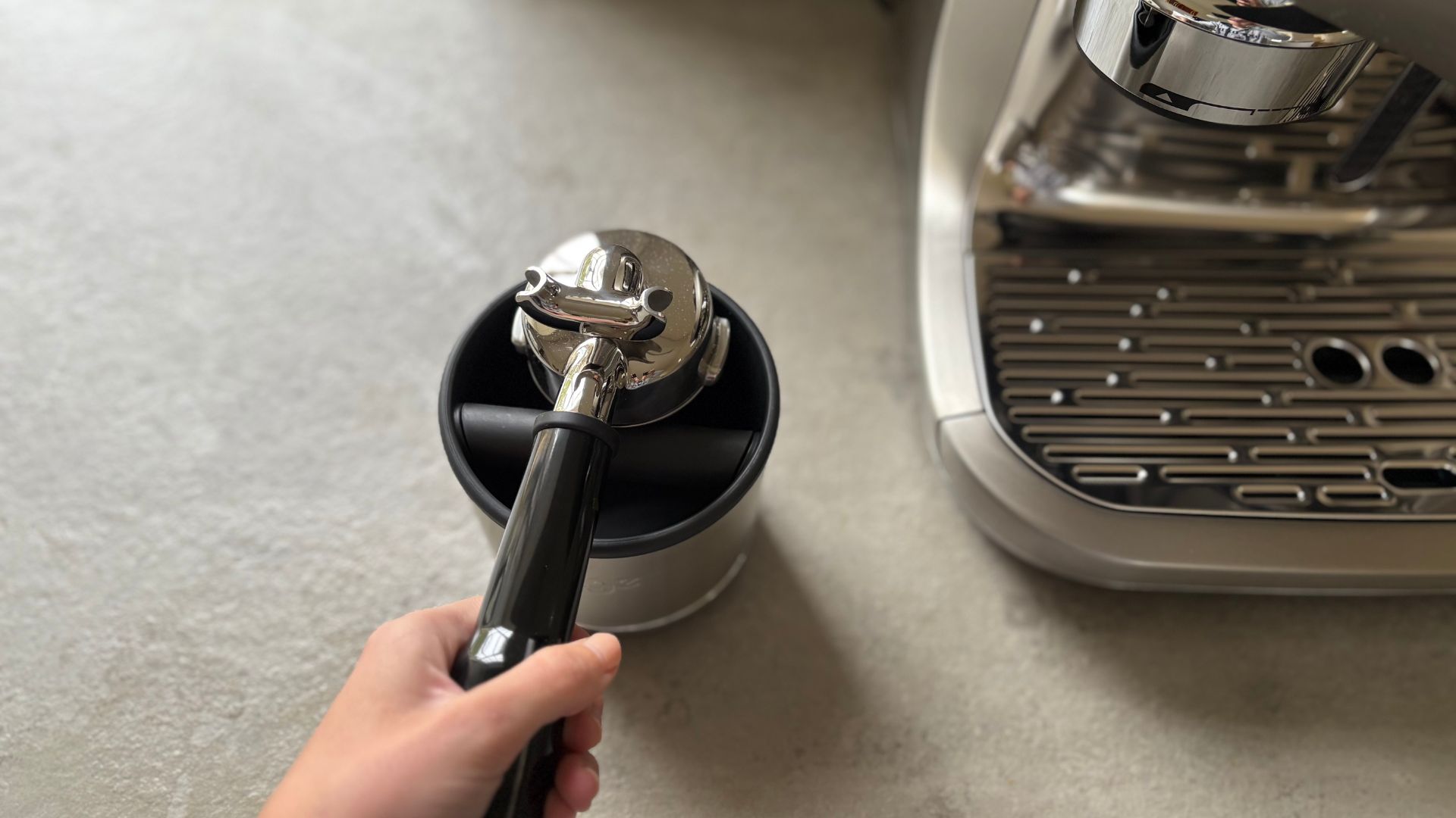 Sage Knock Box Coffee Accessory in Laura&#039;s home