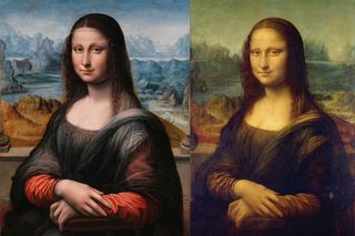 The famous Mona Lisa painting exhibited in the Louvre museum in Paris (right), and her sister painting the Museo del Prado in Madrid (left).