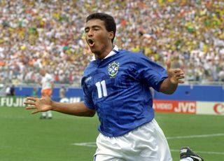 Romario celebrates after scoring against the Netherlands for Brazil at the 1994 World Cup.