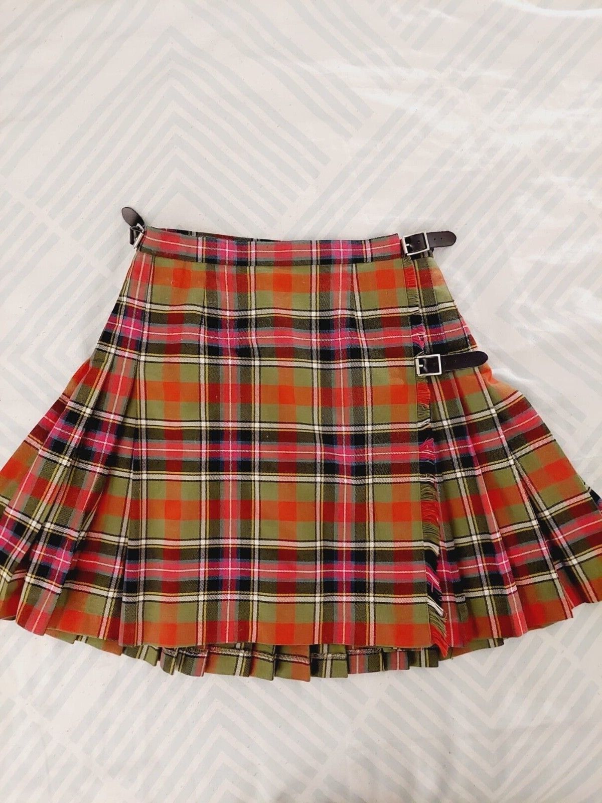 Scotland Pure Wool Kilt Midi Tartan Skirt M/uk12 - Mainly in Orange