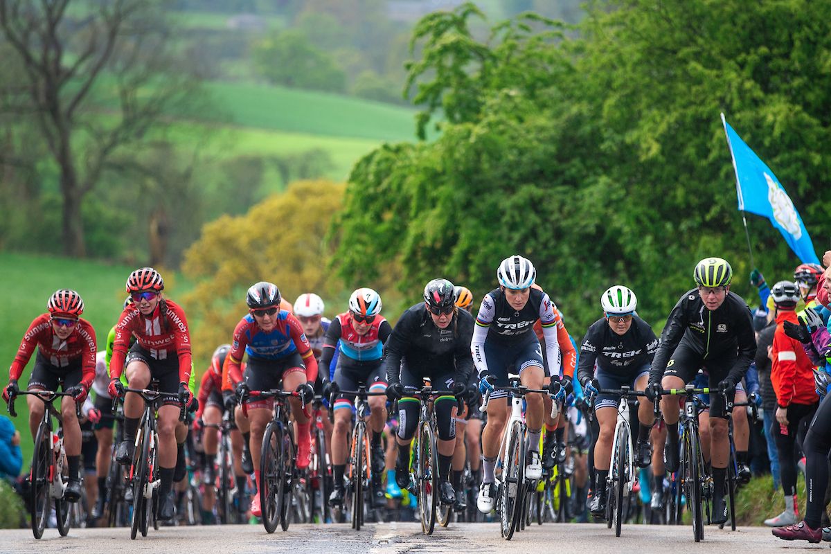 The peloton in action.