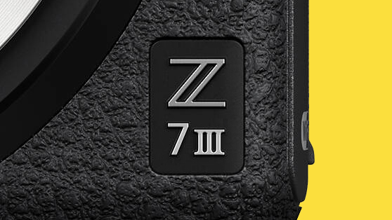 Nikon Z7 III mockup, against a yellow background