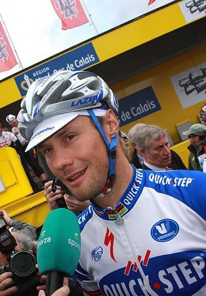 Boonen is interviewed before the start of the race.