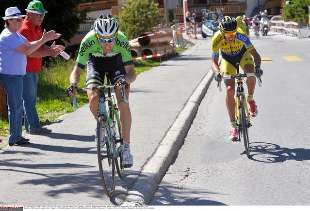 Bauke Mollema (Belkin) took to the kerb to attack