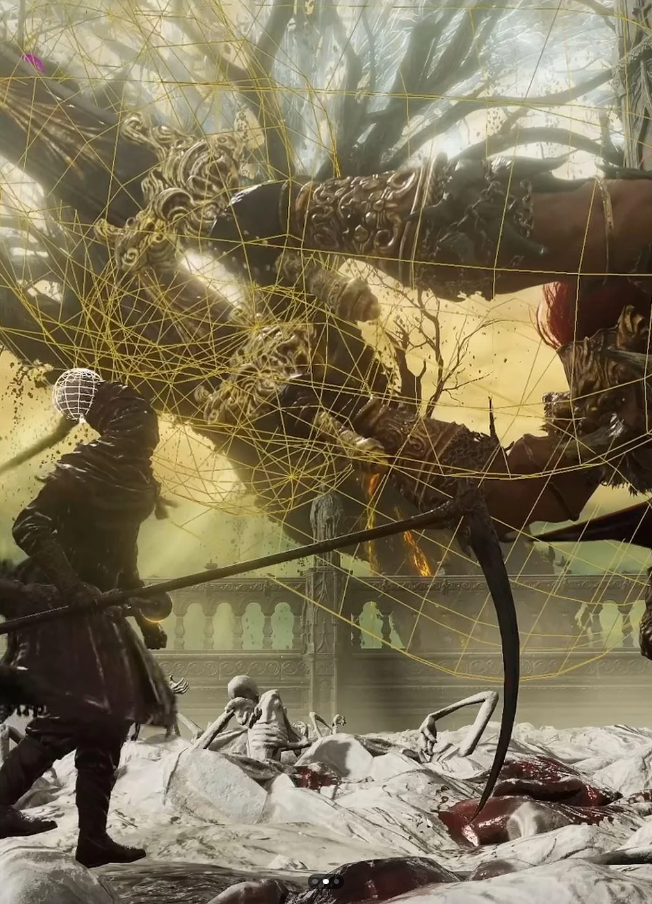 Three images displaying the sheer size of Radahn's hitboxes in Elden Ring: Shadow of the Erdtree.