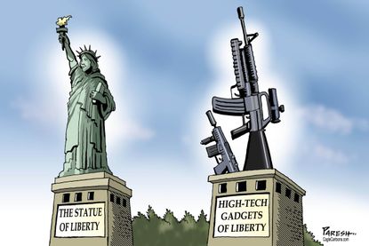 Political cartoon U.S. Statue of Liberty gun violence