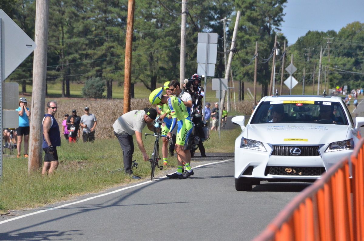 Michael Rogers and Michael Valgren attended to after the crash