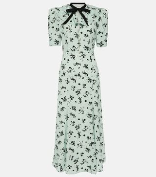 Floral Puff-Sleeve Silk Maxi Dress