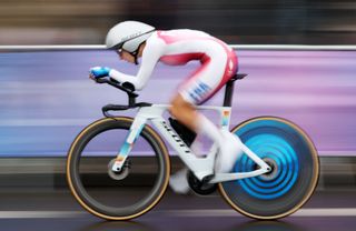 PARIS FRANCE JULY 27 Juliette Labous of Team France competes near to the Assemblee Nationale during the Womens Individual Time Trial on day one of the Olympic Games Paris 2024 at Pont Alexandre III on July 27 2024 in Paris France Photo by Jared C TiltonGetty Images