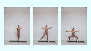 barre instructor Catie Miller performing barre first to second position pliés