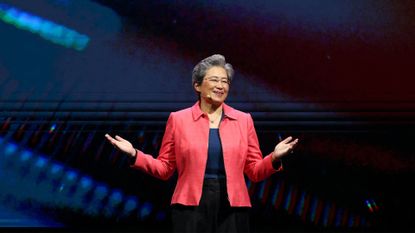 AMD CEO Lisa Su pictured on stage during the opening keynote presentation at at Computex 2024 in Taiwan.