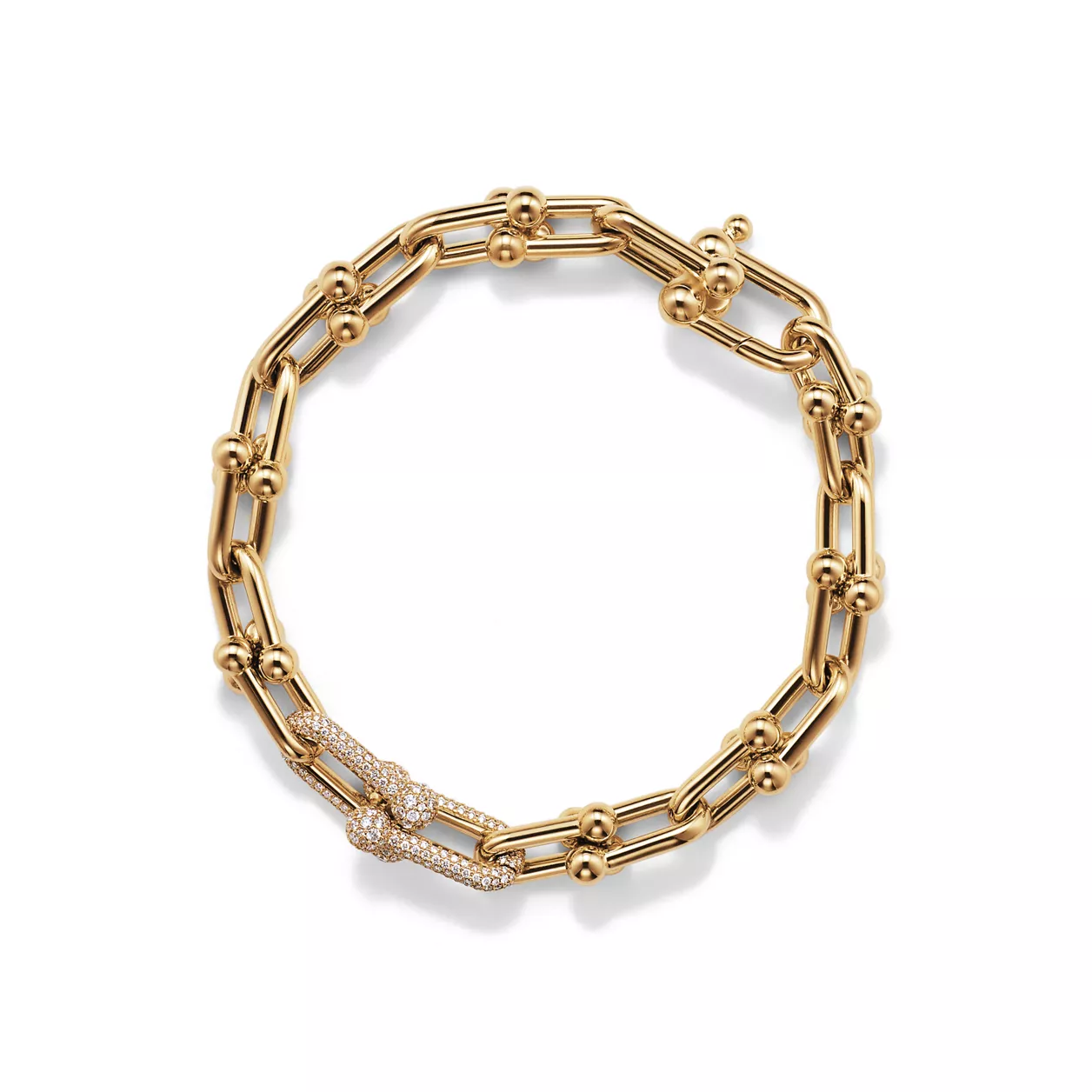 Tiffany &amp;amp; Co., Tiffany HardWear Medium Link Bracelet in Yellow Gold with Diamond