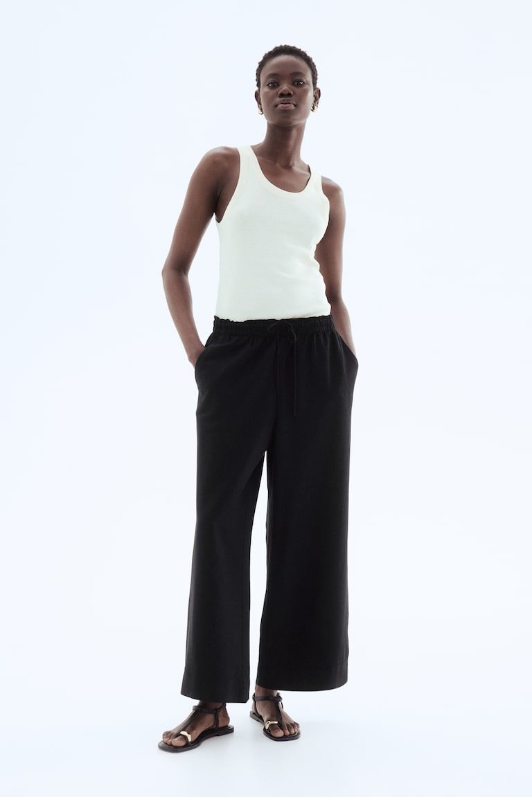 Cropped Linen-Blend Trousers