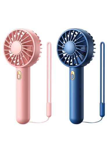 Warmco 2 Pack Mini Portable Handheld Fan, Usb Rechargeable 3 Speed Personal Small Desk Fan With Base Lightweight Makeup Travel Beach Indoor Outdoor for Stylish Girl Women