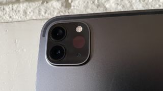 A close-up of the cameras on the iPad Pro 12.9 (2020)
