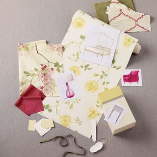 floral wallpaper with cloth pieces