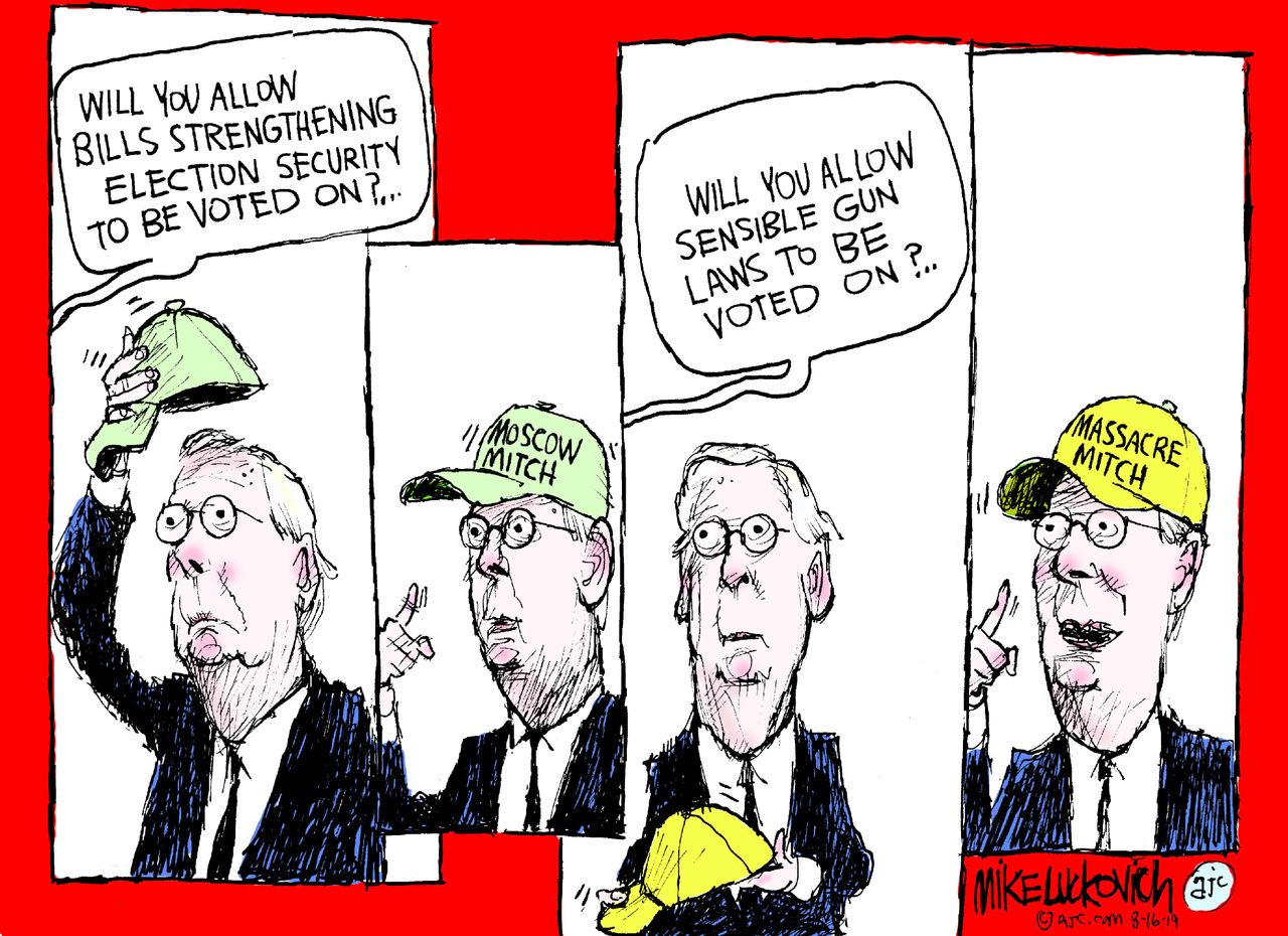 Political Cartoon Man of Many Hats Moscow Mitch Gun Control