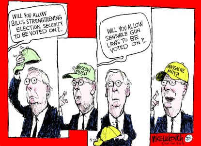 Political Cartoon Man of Many Hats Moscow Mitch Gun Control