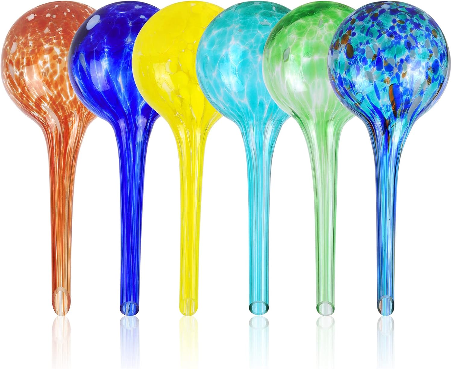 Amfun 6 Pcs Plant Watering Globes Stakes, Self Watering Feeding System, Hand-Blown Colorful Glass Plant Watering Devices, Automatic Waterers Aqua Ball Drip Feeders Ideal Watering Bulbs for Planters