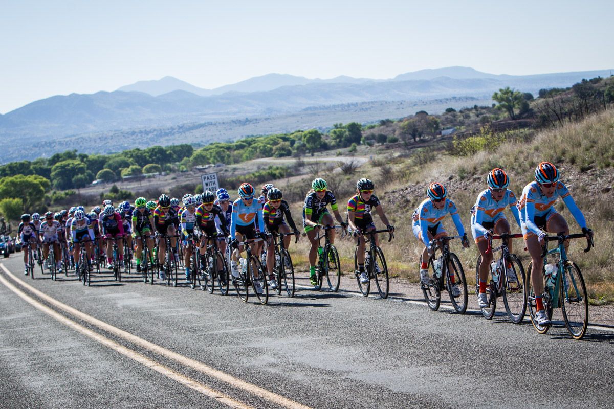 Amy D Foundation riders go to the front to bring back the break