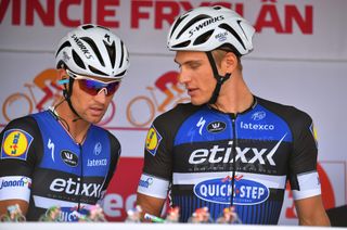 Marcel Kittel and Etixx-QuickStep teammate Zdeněk Štybar sign on for stage 1 at the Eneco Tour