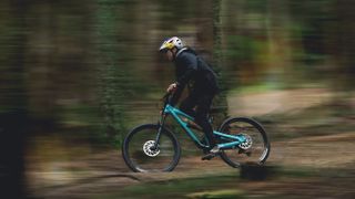 Rider on the Jeffsy 27 in the woods
