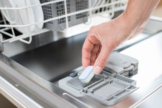 using a commercial dishwasher cleaning tab