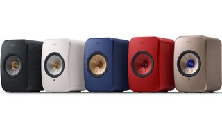 KEF LSX II in all five colorways: black, white, blue, red and silver
