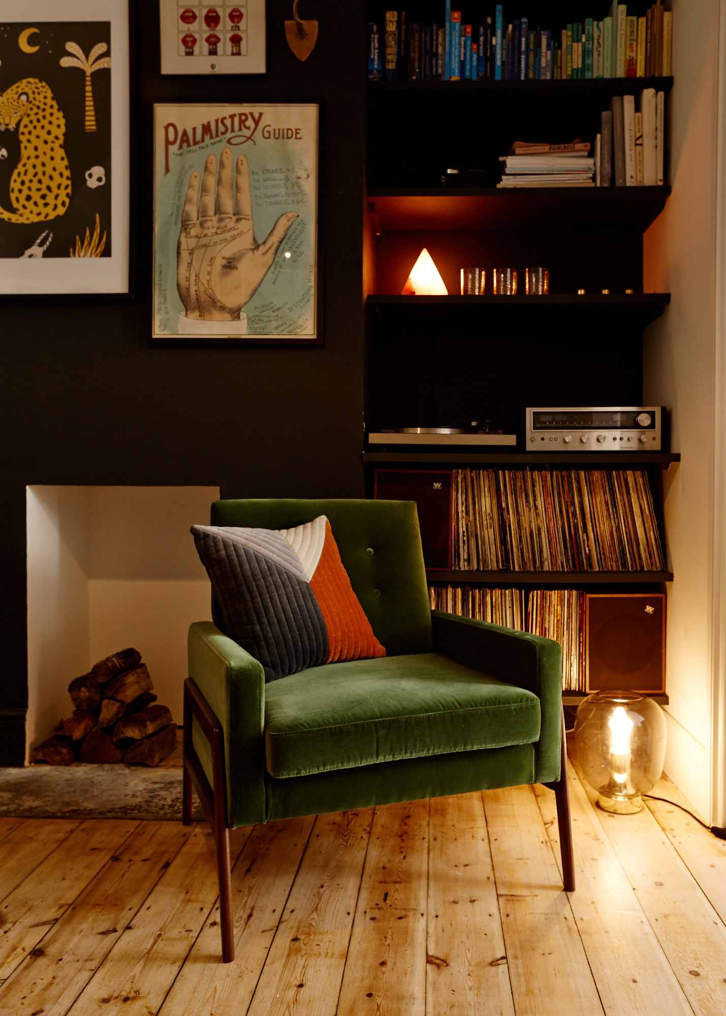 Mid century modern living room with wooden flooring