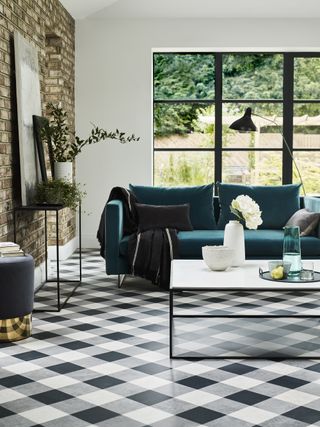Gingham vinyl floor in a contemporary living room
