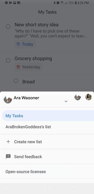Google Tasks menu