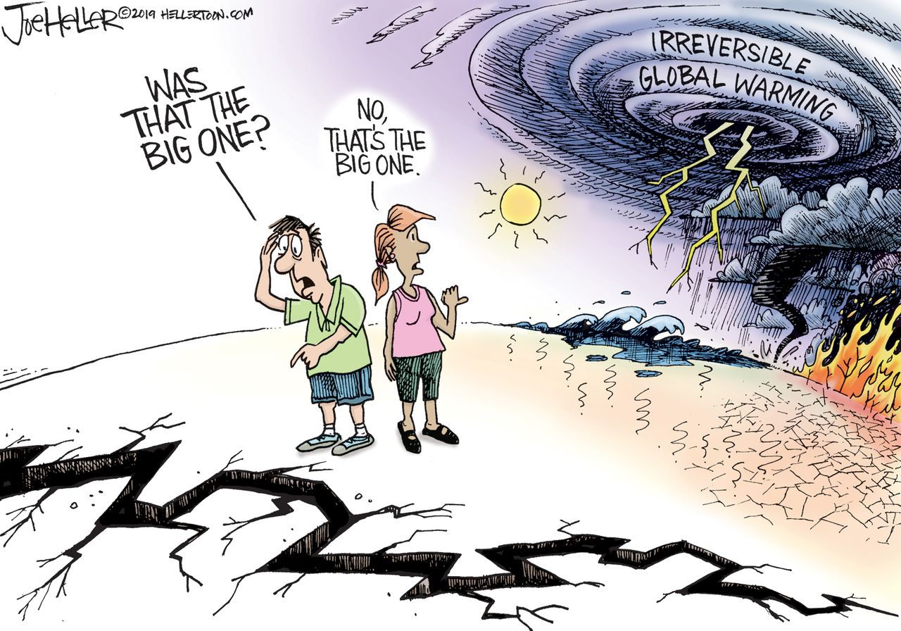 Editorial Cartoon U.S. California Earthquakes Irreversible Climate Change