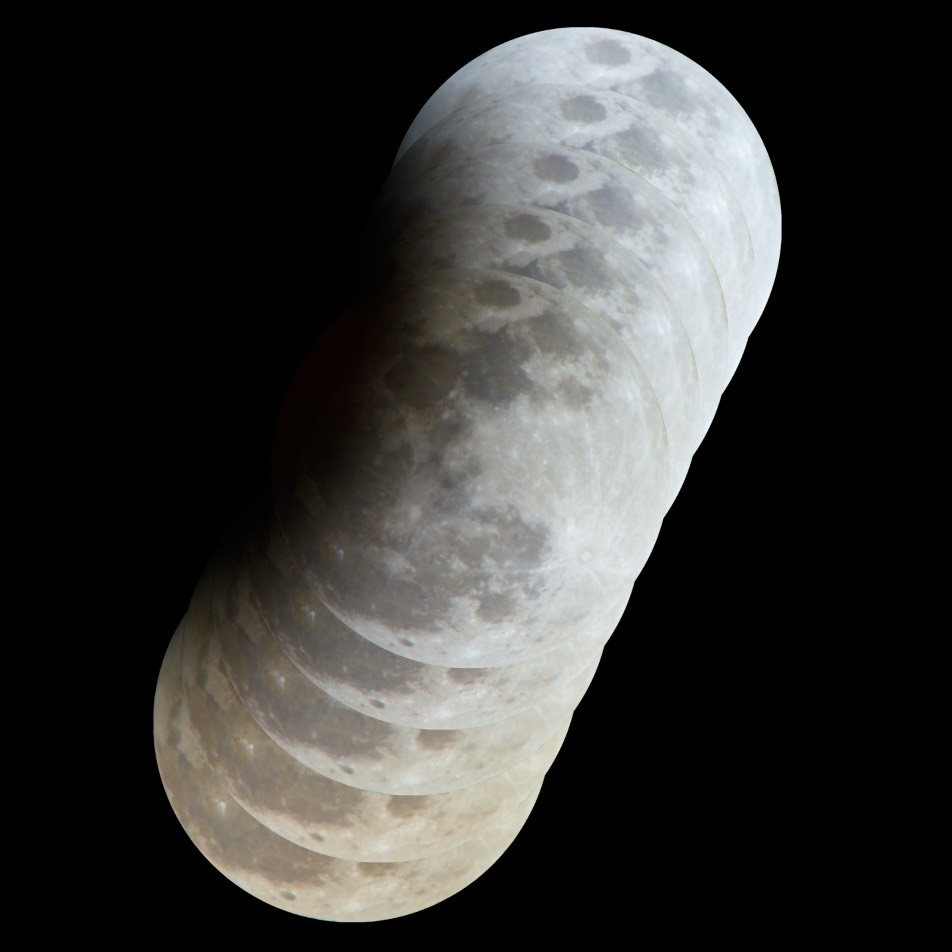 Composite image of the lunar eclipse showing the path of the lunar eclipse across the sky.