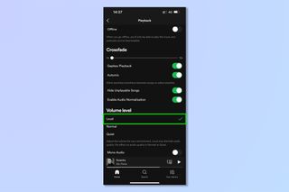 Screenshots showing the steps required to make Spotify louder.