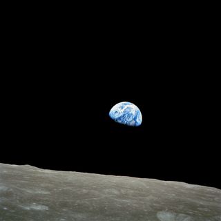 "Earthrise," the first picture taken of planet Earth by people orbiting the moon. This shot was captured by Apollo 8 astronaut Bill Anders on December 24, 1968, as his spacecraft became the first to fly around the moon.