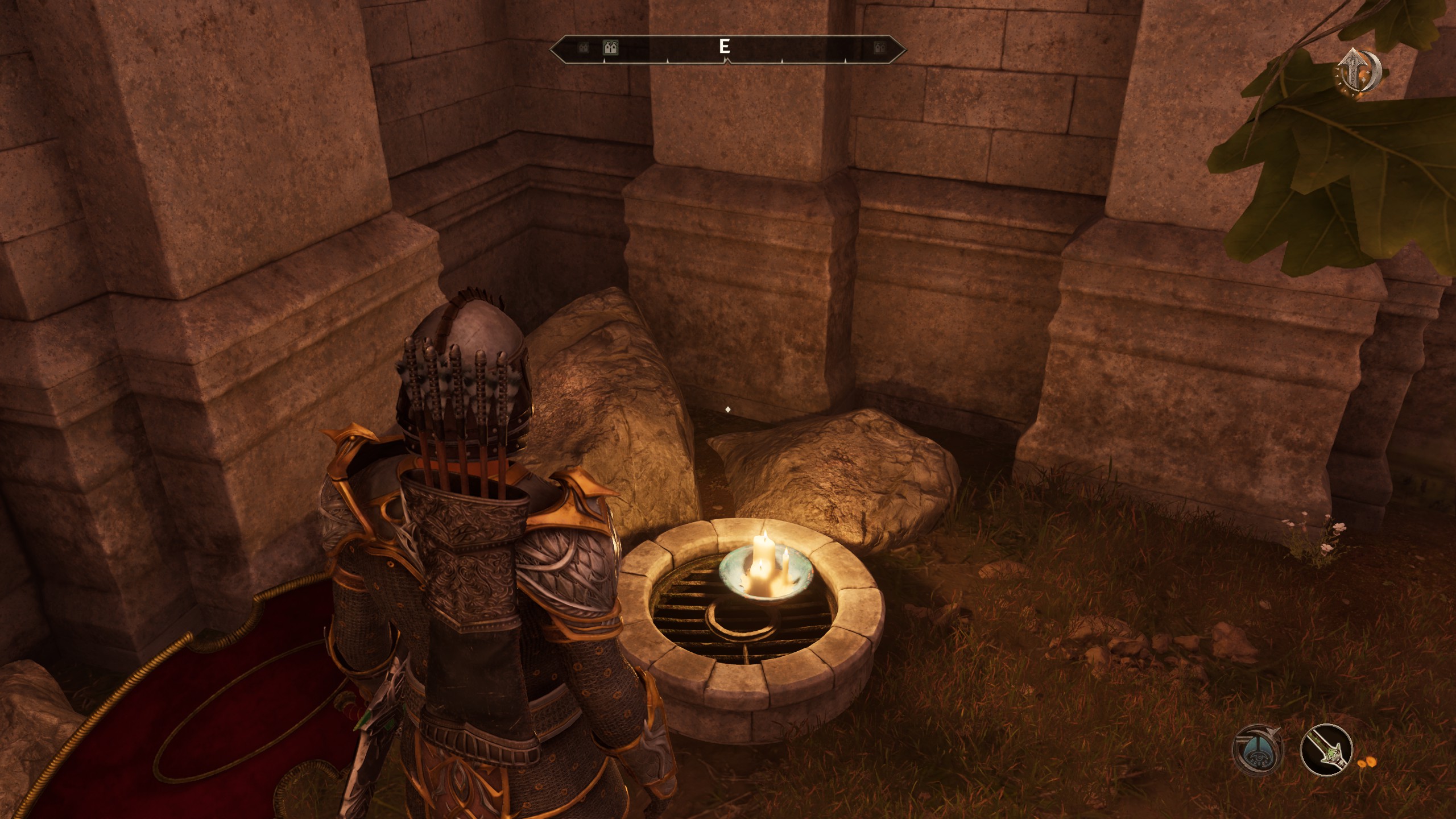 Oblivion Remastered character looking at a grate to the Imperial City sewer