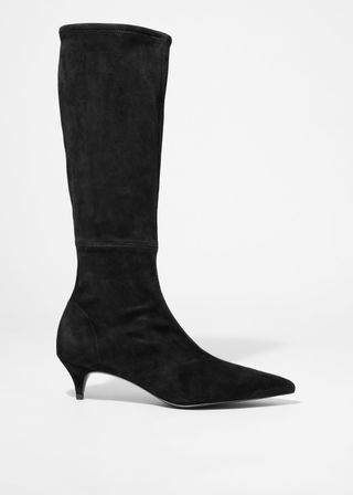 Stretch-Suede Knee Boots