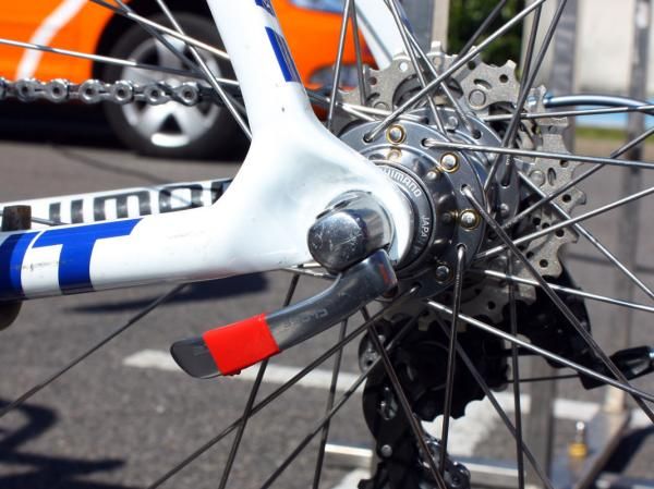 Tweaked dropouts on Rabobank's special Giant frames effectively lengthen the chain stays and add tire clearance up near the seat stay bridge.