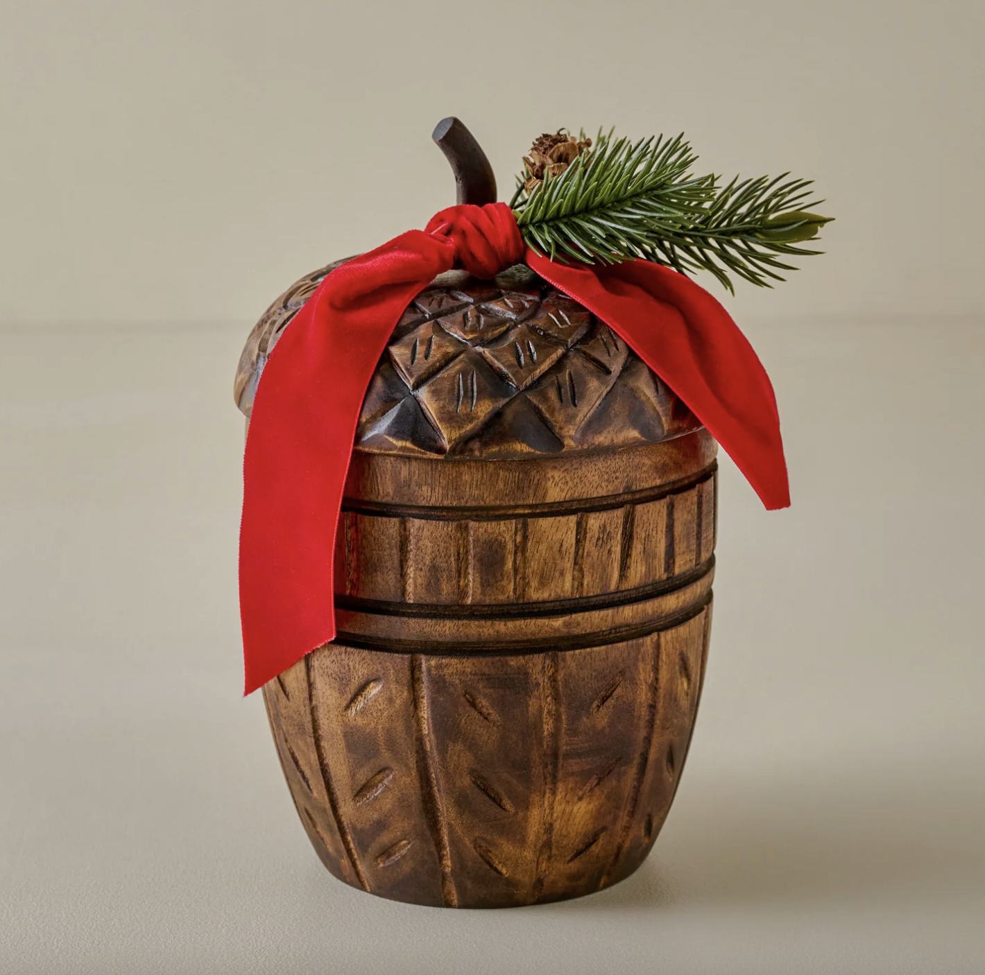 Hand-Carved Frosted Pine Acorn Candle